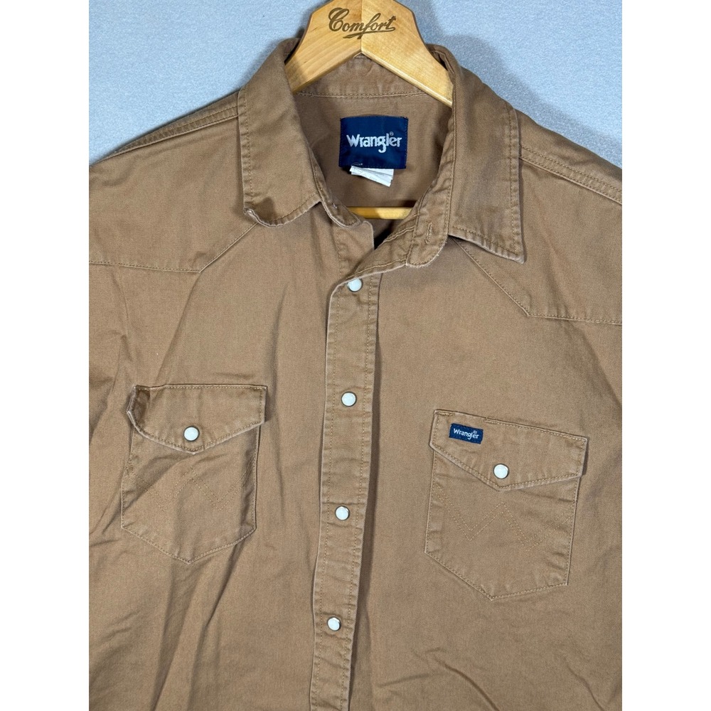 Wrangler Men XL Tan Brown Cotton Twill Western Snap Yokes Shirt Long Slv  Khaki